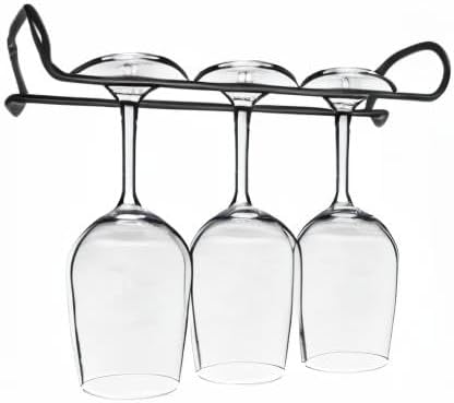 10 Inch Wine Glass Rack Under Cabinet Shelf Stemware Storage Hanging Hanger Organizer Glasses Holder with Drying Under Counter Metal for Kitchen and Bar Set of 4 Black