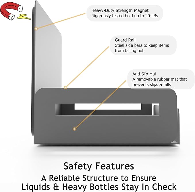 2-Pack Magnetic Spice Rack for Refrigerator and Microwave - Portable 6" Deep Magnetic Shelves for Classroom Kitchen Garage - Strong Magnetic Hold, Metallic Gray, Max 20LB Capacity