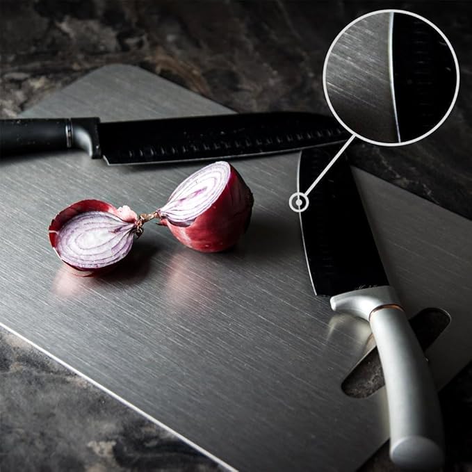 Titanium Cutting Board,100% Pure Titanium Cutting Boards for Kitchen, 2025 Double Sided Food-Grade Chopping Board for Cutting Meat Vegetable Fruit (14"L x 10"W)