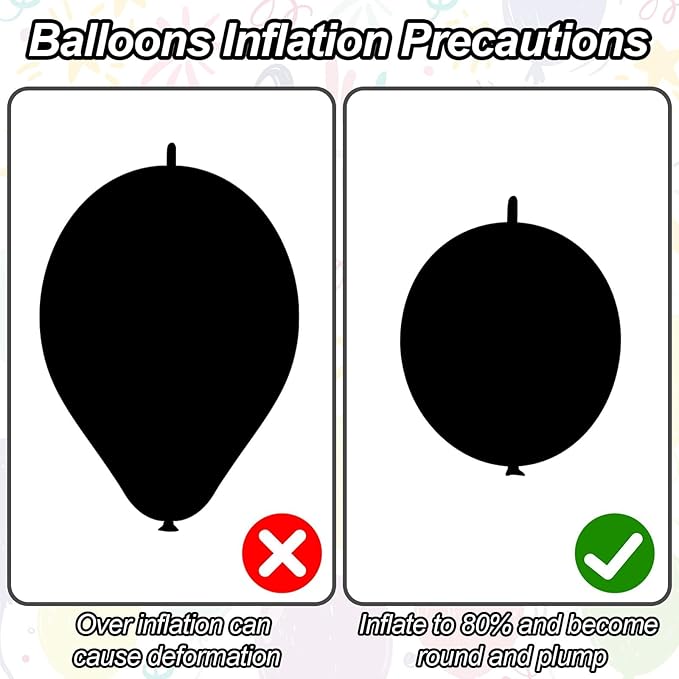 Black Linking Balloons, 120PCS Linked Balloon with Tail for Balloon Wall Arch and Chains, Quick Linkable Balloons for Wedding Birthday Baby Shower Engagement Graduation Party Decorations (6+10inch)