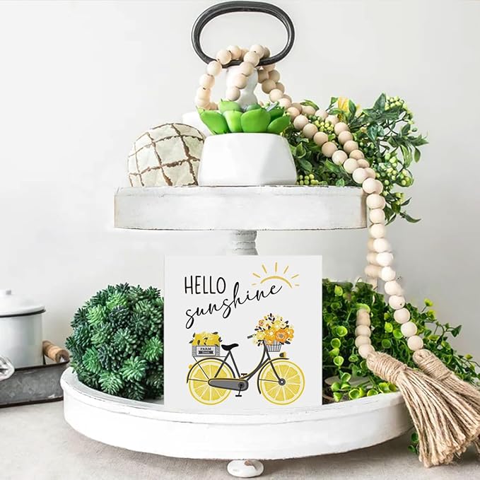 Lemon Decor Summer Decorations Hello Sunshine Wooden Sign Rustic Home Decor 5 x 5 Inches