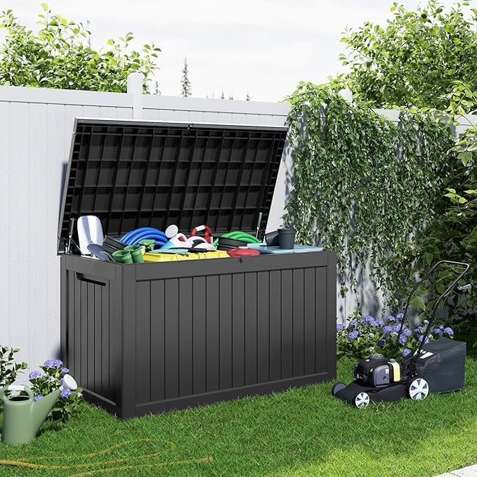 230 Gallon Deck Box Large Outdoor Storage for Patio Furniture,Outdoor Cushions,Garden Tools and Pool Supplies,Waterproof,Resin,Lockable(Black)
