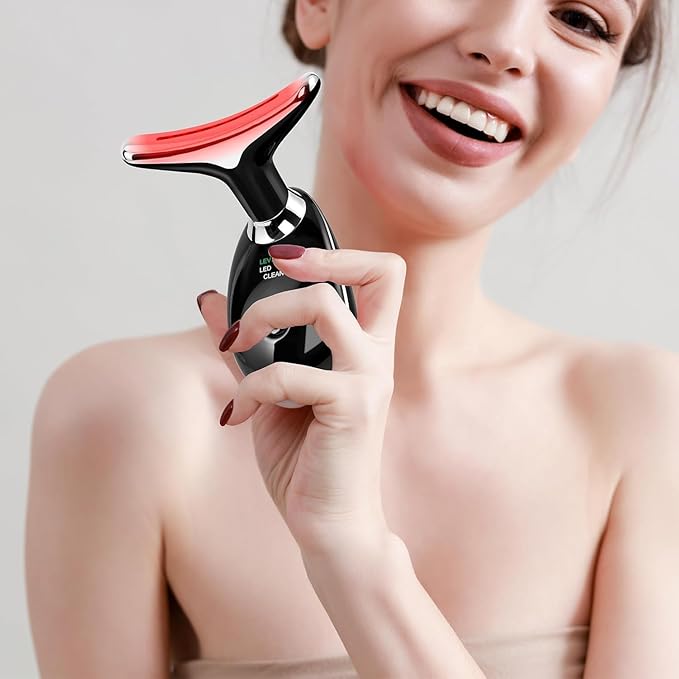 Facial Massager Red-Light-Therapy-for-Face and Neck, Face π² culpting Wand with 7 Color (Bright Black)