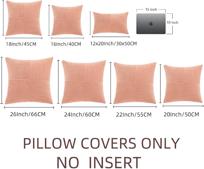 Fancy Homi 2 Packs Coral Decorative Throw Pillow Covers 20x20 Inch for Living Room Couch Bed Sofa, Rustic Farmhouse Boho Home Decor, Soft Corss Corduroy Patchwork Accent Peach Cushion Case 50x50 cm