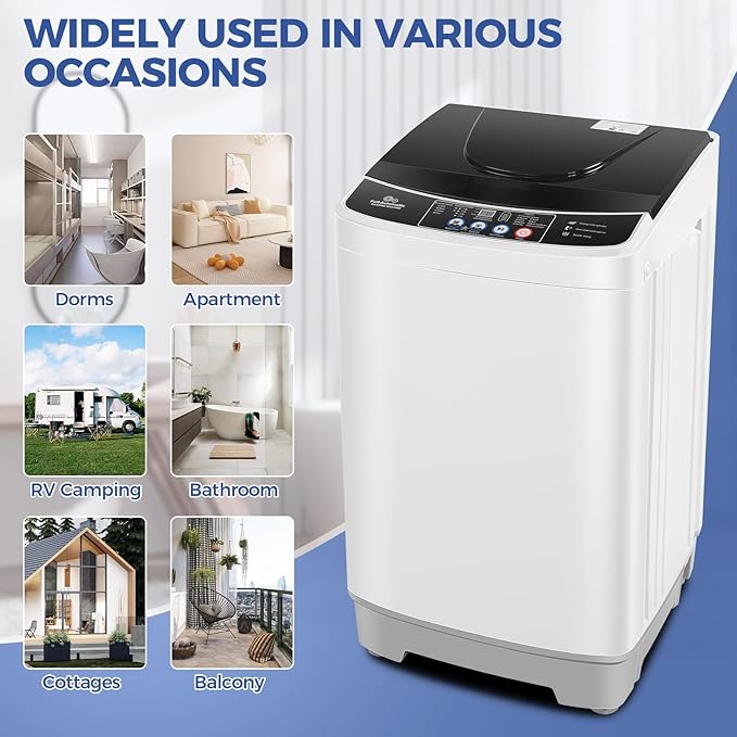 Nictemaw Portable Washing Machine 20Lbs Portable Washer Machine with Drain Pump, 2.8 Cu.ft Compact Washer with 10 Programs 8 Water Levels Small Washing Machine for Apartment, Home, Dorms, Rv