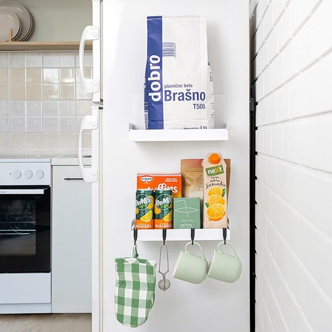 2-Pack Magnet Spice Rack For Refrigerator, White Magnetic Shelves for Classroom, 6" Deep Magnetic Shelf for Fridge Kitchen and Garage Tools Organizing, Heavy Duty 20LB Capacity