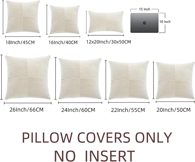 Fancy Homi 2 Packs Cream Decorative Throw Pillow Covers 20x20 Inch for Living Room Couch Bed Sofa, Rustic Farmhouse Boho Home Decor, Soft Corss Corduroy Patchwork Accent Square Cushion Case 50x50 cm