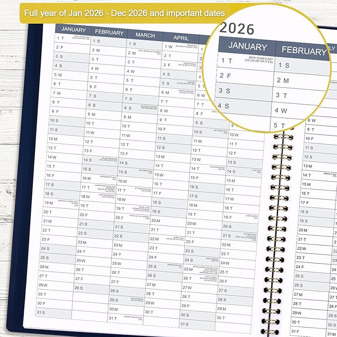 2026 Appointment Book/Planner - Weekly Appointment Book 2026, January - December 2026, 8.26"x 11.4", Daily/Hourly Planner with Tabs, 15 Minutes, Wirebound - Blue