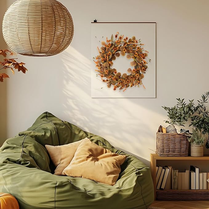 22 Inch Fall Wreath for Front Door Artificial Autumn Wreath with Eucalyptus Leaves Wild Flowers Harvest for Festival Thanksgiving Halloween Farmhouse Wall Home Decor