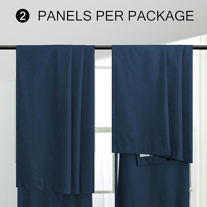 54 Inch Length Curtains for Bedroom Men Room Decor Darkening Back Tab Pleated Blackout Linen Insulated Curtain for Living Room Bathroom Wide Dark Navy Midnight Blue Drapes for Teen Boy 54 Long 2 Panel