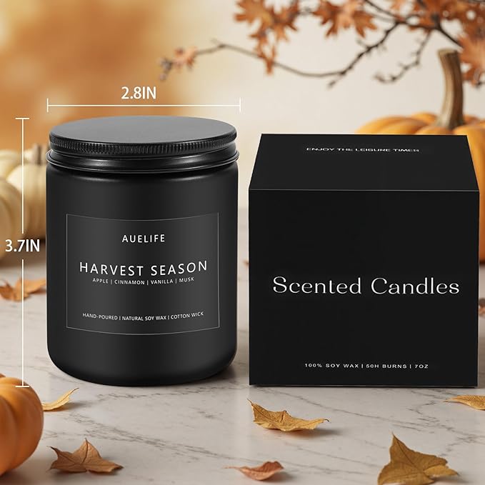 Fall Candle - Harvest Season Scented Candles, Fall Soy Candle for Home Decor, 7 oz Natural Soy Wax β Long-Lasting Autumn Candles, Aromatherapy Gift for Women & Thanksgiving, 7oz