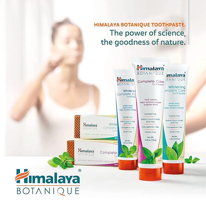 Himalaya Botanique Complete Care Toothpaste, Simply Spearmint, Fluoride Free Plaque Reducer for Brighter Teeth and Fresh Breath, 5.29 oz, 2 Pack