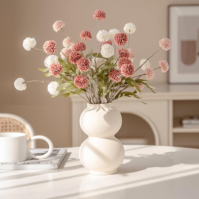 Faux Mixed Color Kiku Flower, 10 Stems with 5 Heads Each & 4 Branches Eucalyptus Stems, Artificial Small Mini Chrysanthemum Flowers for Aesthetic Room Decor, Floral Arrangements Centerpiece