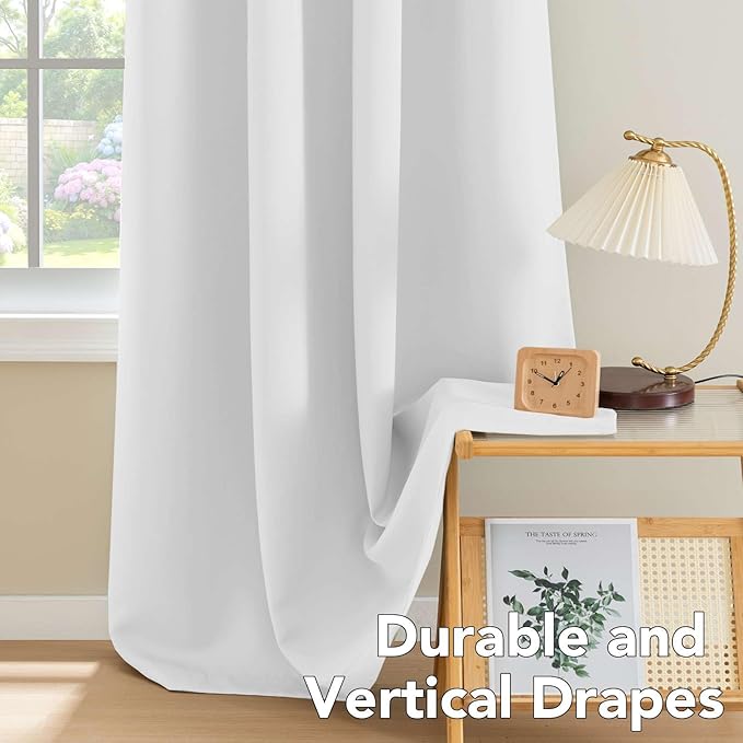 H.VERSAILTEX White Curtains for Bedroom Thermal Insulated Curtains & Drapes Living Room 108 inches Long for Patio Glass Door Window Treatment Extra Long Panels Drapes 2 Panels, Pure White