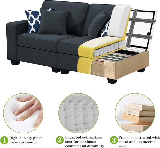 L Lengend Vansen Modular Sectional Sofa U Shaped Couch with Ottoman Modern Reversible Corner Sectional Couch for Living Room (Charcoal, U Shaped Sofa-5)