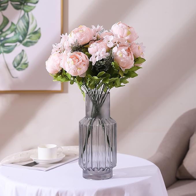Duovlo Springs Flowers Artificial Silk Peony Bouquets Wedding Home Decoration,Pack of 1 (Spring Pure Pink)