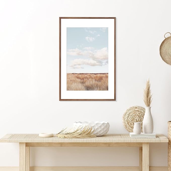 20x30 Poster Frame Natural Solid Walnut Photo Frames with 16x24 Removable Mat Wall Hanging Large Handcrafted Frame with HD Plexiglass Wall and Tabletop Display Large Picture Frame