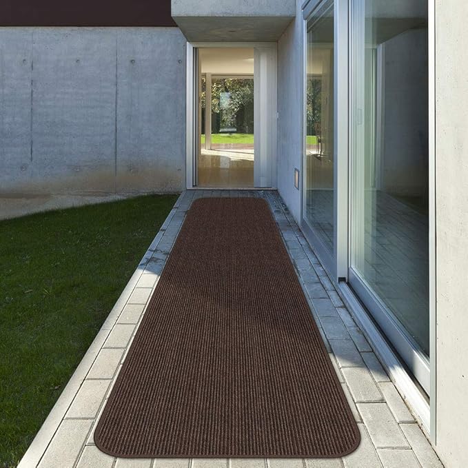House, Home and More Indoor Outdoor Double-Ribbed Carpet Runner with Skid-Resistant Rubber Backing - Bittersweet Brown - 3 Feet x 50 Feet