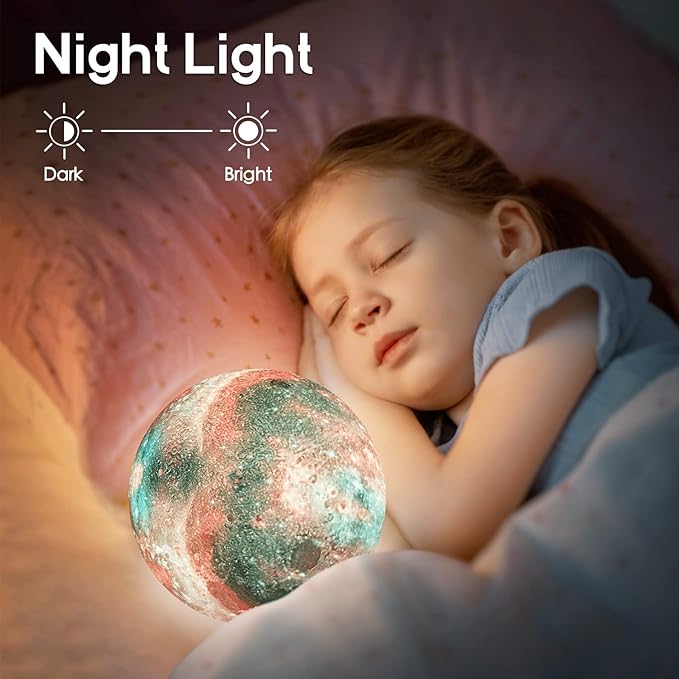 BRIGHTWORLD 7.1inch Galaxy Lamp 16 Colors Moon Lamp 3D Printing, Remote & Touch Control USB Rechargeable, Birthday Gifts for Women Room Decor Aesthetic(Black Hand Base)