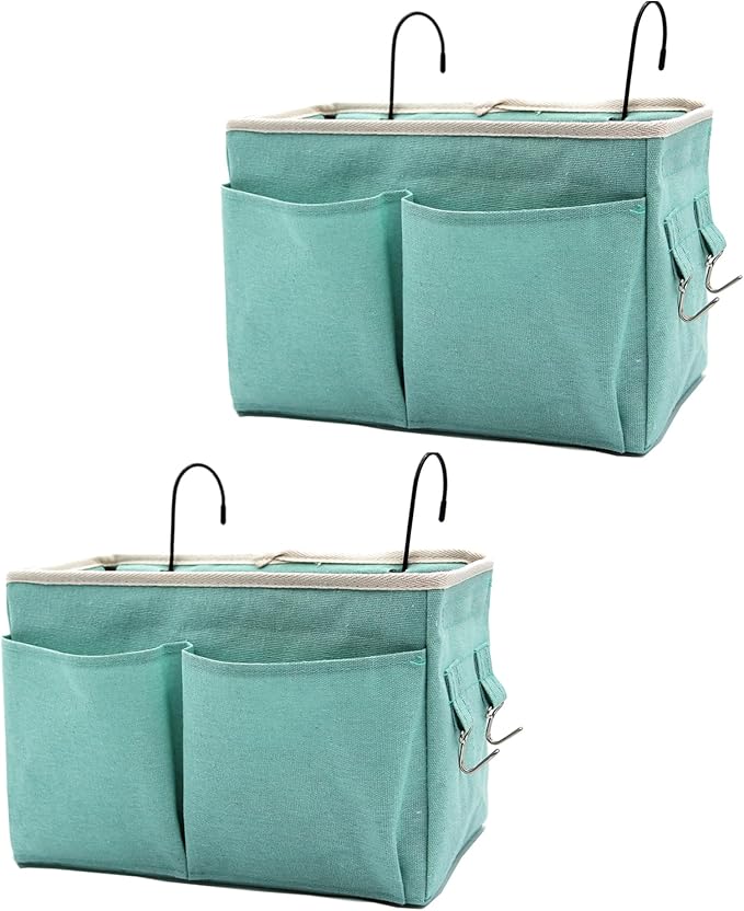 2-Pack Bedside Caddy Bedside Hanging Storage Basket Multi-Function Organizer Caddy for Bunk and Hospital Beds Dorm Rooms Bed Rails, Can be Placed Glasses Books Mobile Phones(2pcs Green)