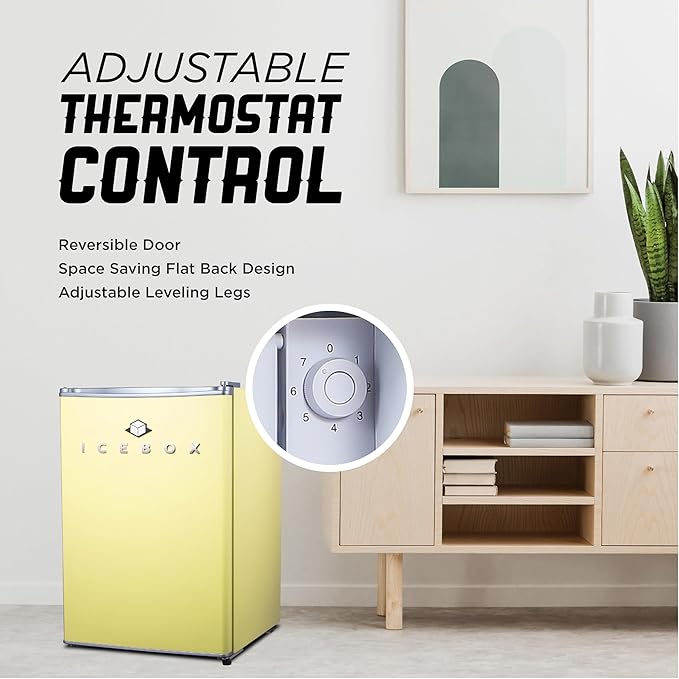 2.5 Cu. Ft. Compact Refrigerator, ENERGY STAR Certified Small Refrigerator, Single Door Mini Fridge with Freezer, R600a Refrigerant, IBCR25SUN , Sun Yellow
