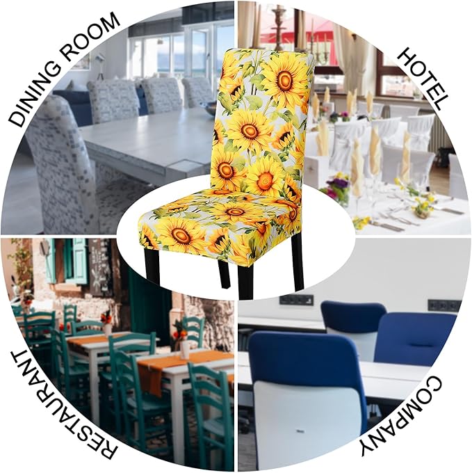 JQinHome Pattern Chair Covers for Dining Room Set of 2, High Stretch Removable Washable Parsons Chair Slipcover for Home Party Hotel Wedding Ceremony (Sunflower,2PCS)