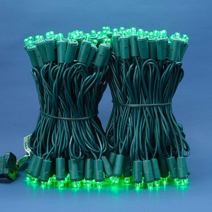 200 Count Green Wide Angle LED Christmas Lights, 66 ft Green Wire UL Certified Commercial Grade 5mm Holiday String Light Set (Green)