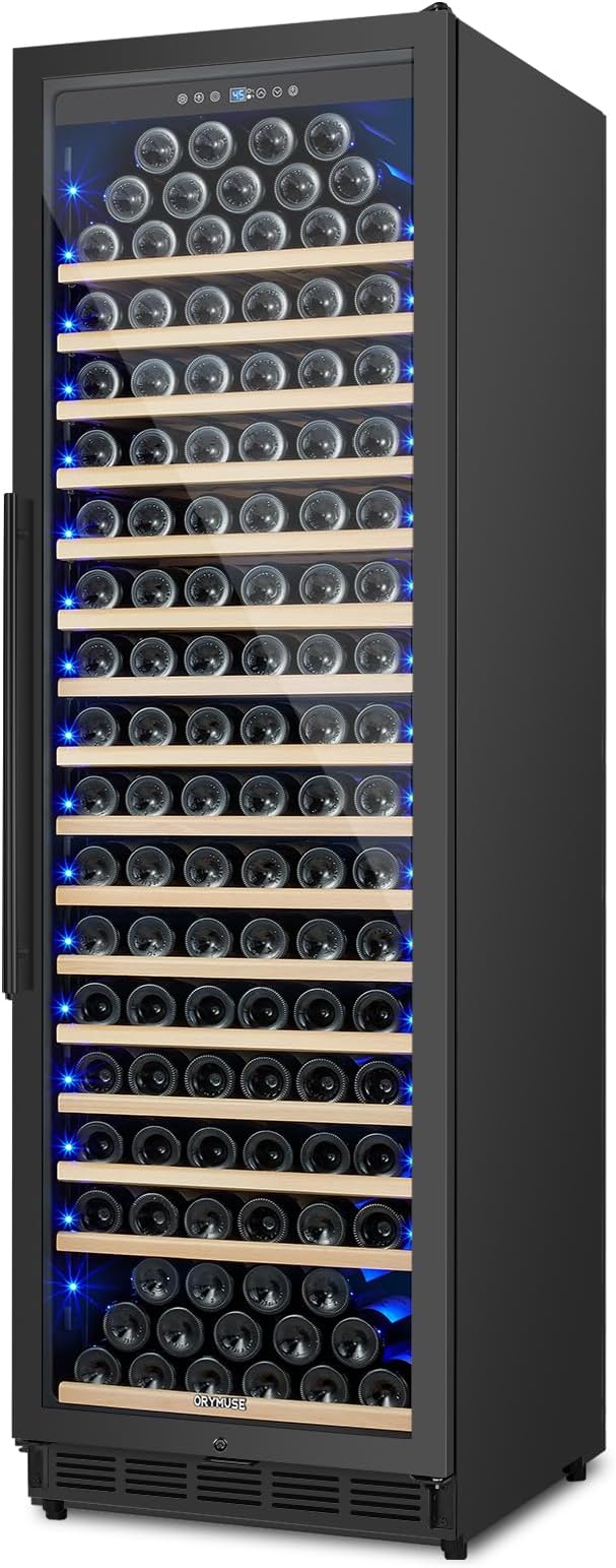 200 Bottle Upgrade Wine Cooler Refrigerator - 24 Inch Large Capacity Wine Fridge Built-In Freestanding, with Quiet Compressor, Professional Temperature Control & Wine Cellar - Black