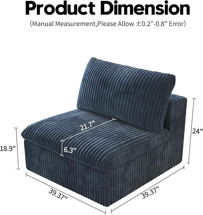 Ottoman, Modular Sectional Sofa,Cushion Covers Removable, Minimalist Couch for Modern Living Room Sofa Sets for Office House,Bedroom and Apartment,No Assembly Required,Blue
