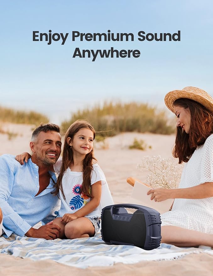 Houl Zallee IPX7 Waterproof Bluetooth Speaker, 40W Portable Wireless Speakers, 32H Playtime, Stereo Loud Sound, Deep Bass, Bluetooth 5.0, Built-in Mic, for Party/Camping/Pool/Gifts, Beach-Navy Blue