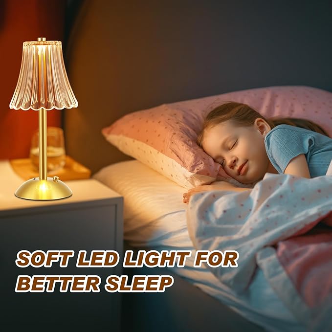 Liliful 1 Pcs LED Portable Cordless Table Lamp Touch Battery Operated Rechargeable Desk Lamp 3 Color Dimmable for Bedroom Living Room Dining (Rose Style,Gold)