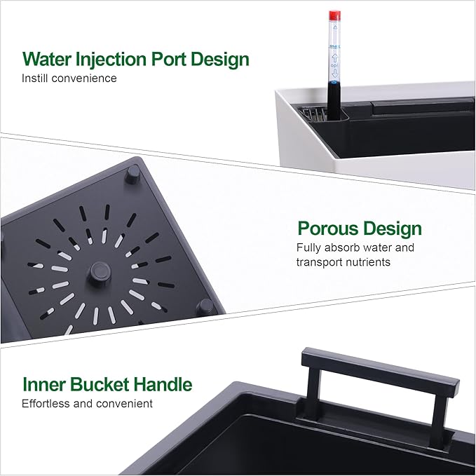 22.5" Tall Planters Set of 2, Outdoor&Indoor Black Planter Pots, High Front Porch Planter Pots with Drainage Holes&Water Level Monitor&Inner Bucket, Automatic Watering, White