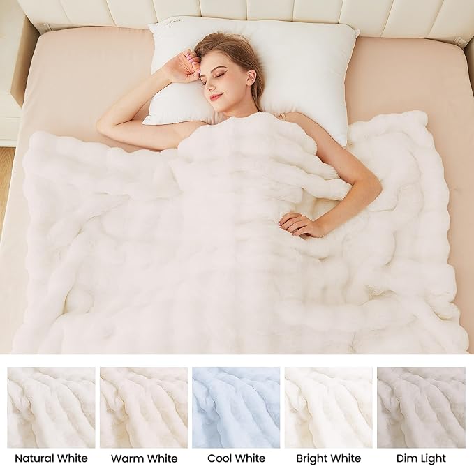 Light Beige Faux Fuzzy Fur Blanket Queen Size 90x90 Ultra Soft Thick Fluffy Blanket Queen for Bed Couch Cozy Furry Home Decor 1000 GSM