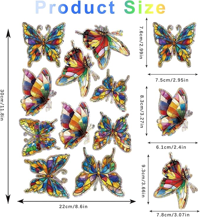 20pcs Window Decals for Bird Strikes, Anti Collision Window Clings, Rainbow Reflection Window Sticker, Butterfly Style Sun Catcher Stickers for Glass Windows