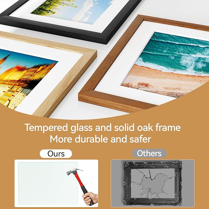 IBUYKE 11 x14 Picture Frame,Solid Oak Wood 11x14 Photo Frame with Mat to 8x10,11x14 Picture Frames With Tempered Glass,Wall Mount Display,Home Decor,Black Oak 14 x 11 Frame,UWPF1114B