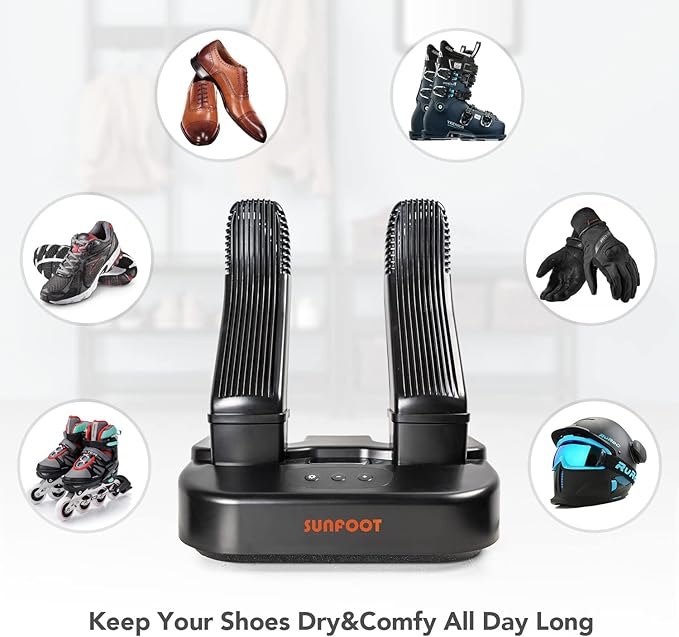 SUNFOOT Boot Dryer And Deodorizer Shoe Dryers For Work Boots, Ski Boot, Hats, Socks, Motorcycle Helmets Glove Dryer With Heat Blower, Quick Drying Boot Warmer Adjustable Timer And Rack (Black)