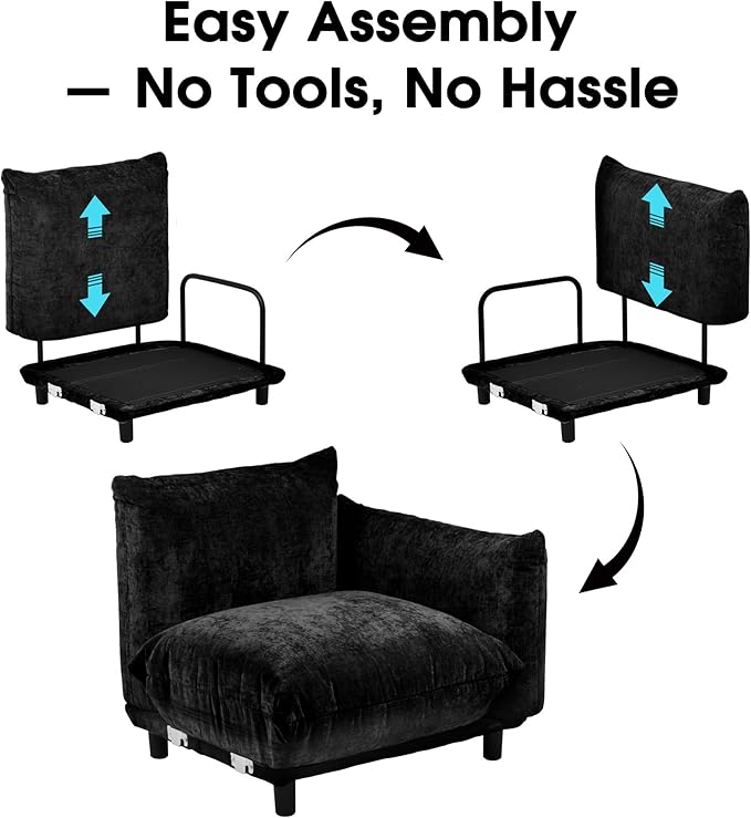 Modern Minimalist Chenille Modular Sectional Sofa, Oversized Deep-Seat U-Shaped Couch with Movable Ottoman, Thick Cushions, Upholstered Sofa for Living Room, Bedroom, Office, Apartment Black 1 Ottoman