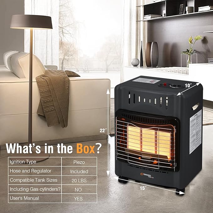Propane Heater18000 BTU,Outdoor Heater with ODS Tip-over Protection, Propane Radiant Heater with Gas Regulator Hose for Patio,Garage,Camping Up to 450 Sq. Ft