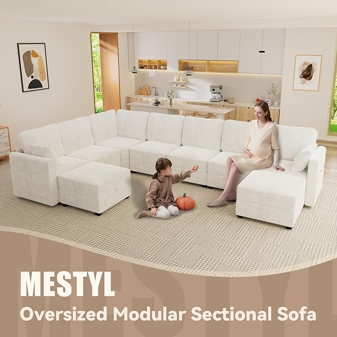mestyl Modular Sectional Sofa Convertible Sofa Couch Set with Storage for Living Room, Modern 4 Seater Modular Sectional Couch (Beige)