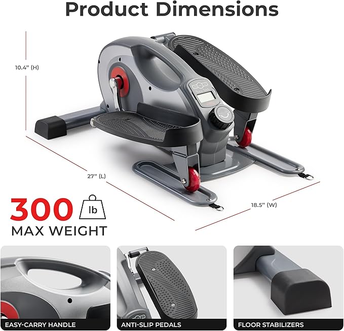 Sunny Health & Fitness 2-in-1 Sit/Stand Mini Elliptical Machine, Portable Under Desk Peddler Exerciser for Senior Home Workout, Optional Free Sunnyfit App Bluetooth Link, Handlebars or Resistance Band