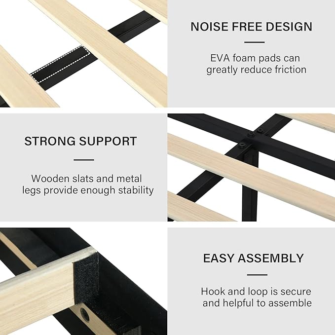 Queen Bed Frame, Velvet Upholstered Platform Bed with Vertical Channel Tufted Headboard, No Box Spring Required, Easy Assembly, Black