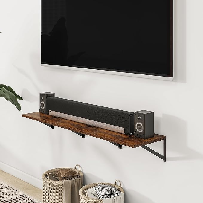 Heimlove Deep Floating Shelves for Wall, 12 Inch Deep Floating Shelves Set of 3, 16W x 12D Wood Wall Shelves, Wide Shelves with Metal Bracket for Living Room, Kitchen, Office, Bedroom - Rustic Brown