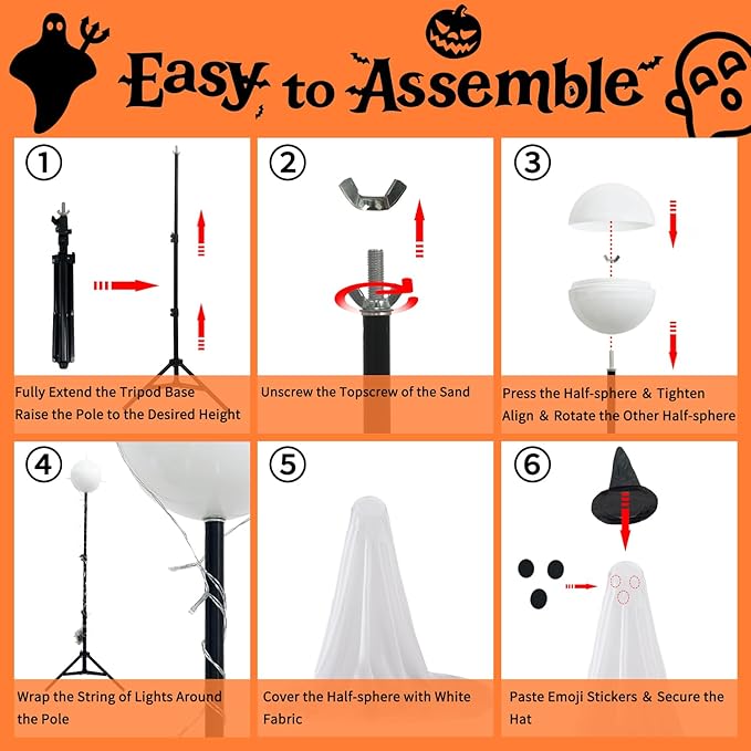 2 Packs Halloween Ghost Outdoor Decorations, 59β Light Up Ghost Decor with Remote Control, Adjustable Height Standing Halloween Lighted Ghost Kit with Witch Hat Ideal for Porch, Garden, Yard