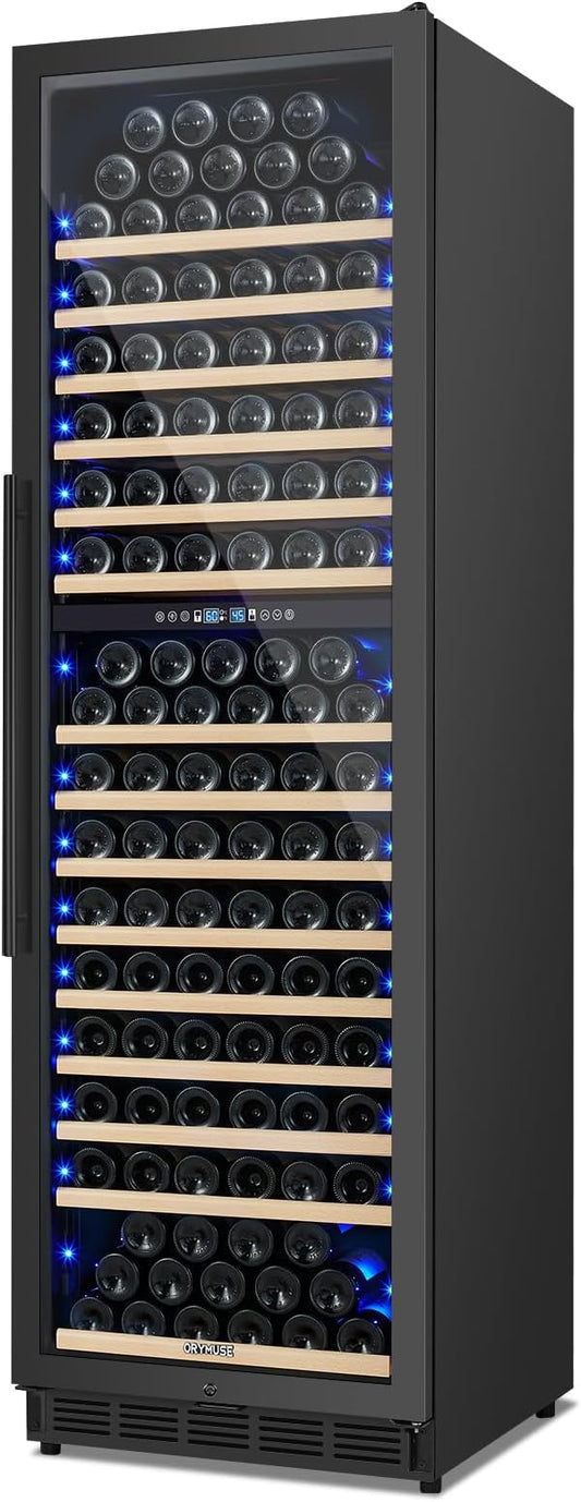 200 Bottle Dual Zone Wine Fridge β 24 Inch Large Capacity Wine Cooler Refrigerator Freestanding/Built-In with Upgraded Compressor, Low-Noise Wine Cellar & Intelligent Temperature Control - Black