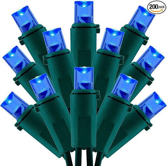 200 Count Blue Wide Angle LED Christmas Lights, 66 ft Green Wire UL Certified Commercial Grade 5mm Holiday String Light Set (Blue)