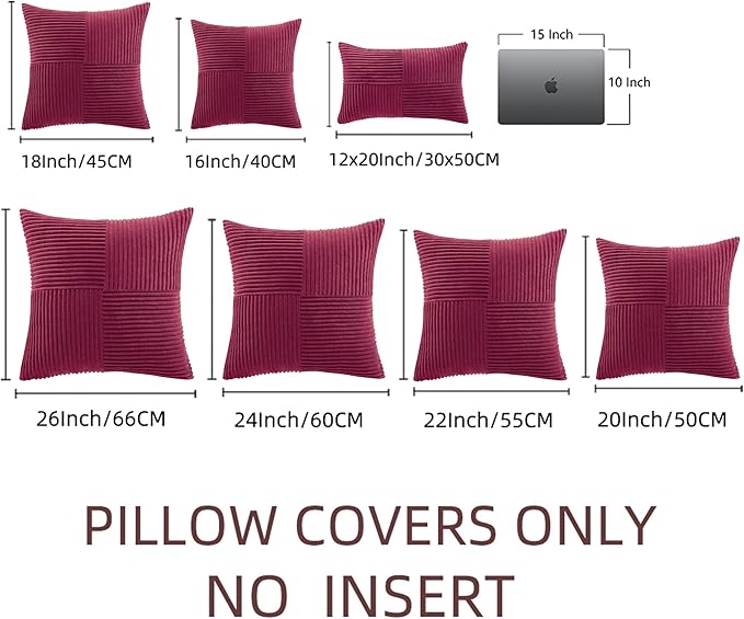 Fancy Homi 2 Packs Burgundy Lumbar Decorative Throw Pillow Covers 12x20 Inch for Living Room Couch Bed, Farmhouse Boho Home Decor, Soft Striped Corduroy Rectangle Accent Cushion Case 30x50 cm