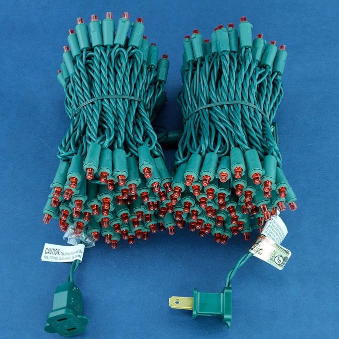 200 Count Red Wide Angle LED Christmas Lights, 66 ft Green Wire UL Certified Commercial Grade 5mm Holiday String Light Set (Red)