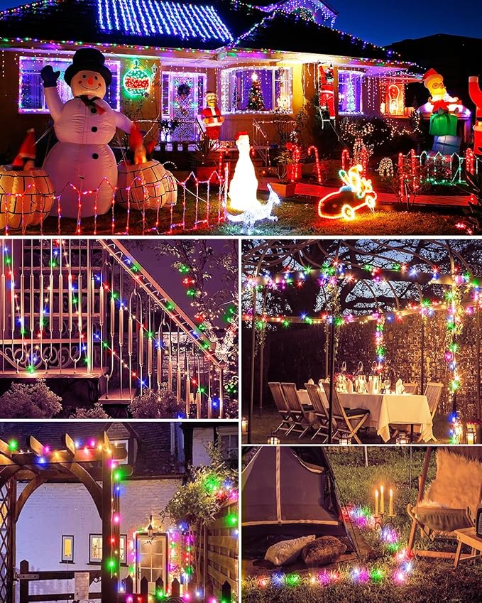 6 Pack Solar Fairy Lights for Outside Waterproof, 49FT/15M 150LED Solar String Lights Outdoor 8 Modes Solar Twinkle Lights for Garden Yard Christmas Tree Wedding Party Decor, Multicolor