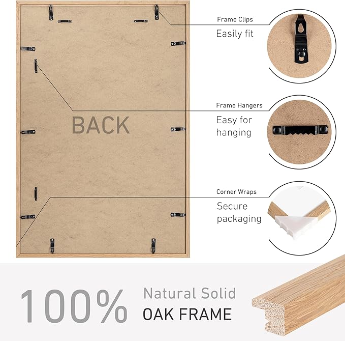 20x30 Poster Frame Set of 2 Natural Solid Oak Photo Frames with 16x24 Removable Mat Wall Hanging Large Handcrafted Frame with HD Plexiglass Wall and Tabletop Display Large Picture Frame