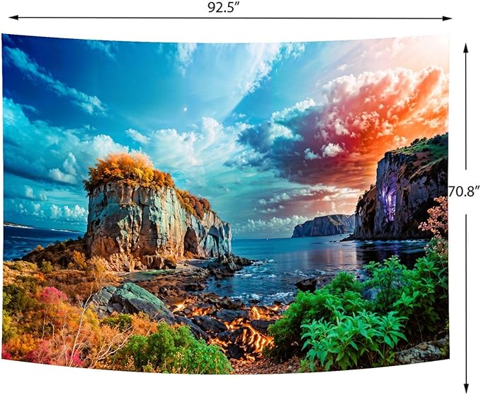 Delur Coastal Ocean Beach Tapestry Tropical Forest Tree Sunrise Sea Landscape Tapestry Wall Hanging Wave Sunset Nature Colorful Spiritual Headboard for Bedroom Living Room Home Decor (70.8" x 92.5")